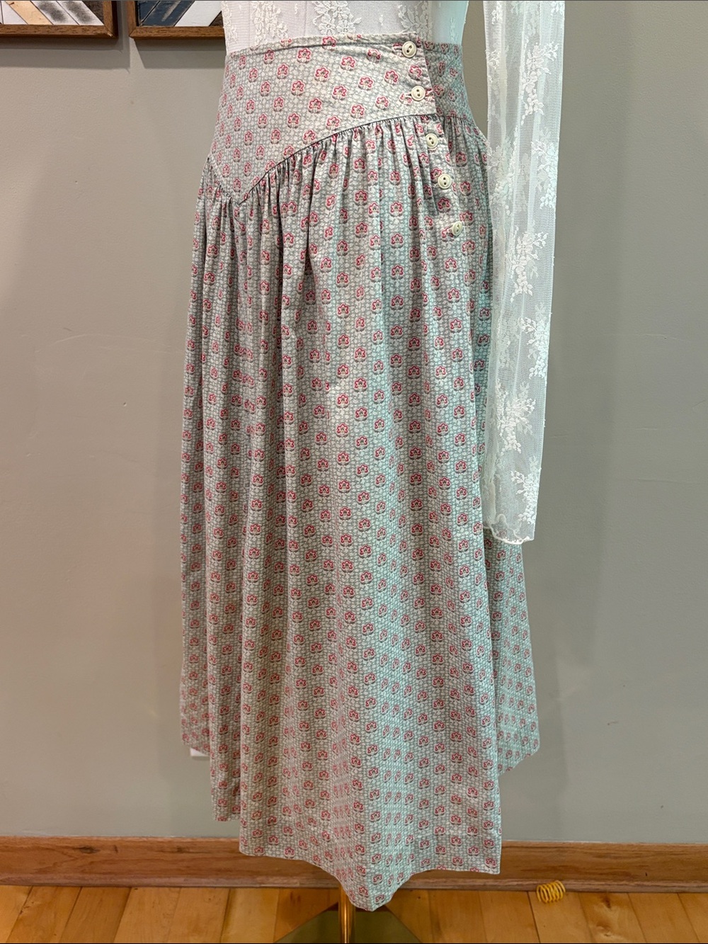 Vintage Ralph Lauren 80s Cotton Floral Prairie Midi Skirt Cottagecore size 4 - Picture 5 of 14
